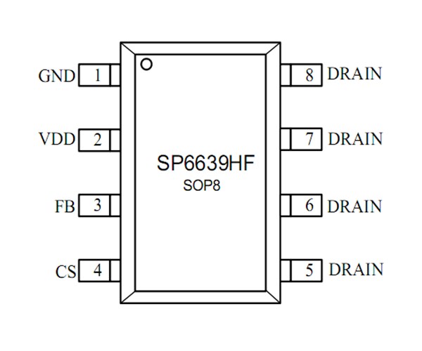 SP6639HF，支持恒功率、低壓直充、內(nèi)置MOS， SOP8，27W以內(nèi)方案